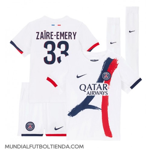 Camiseta Paris Saint-Germain Warren Zaire-Emery #33 Segunda Equipación Replica 2024-25 para niños mangas cortas (+ Pantalones cortos)